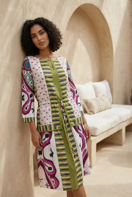 Multi Color Printed Boat Neck Co-Ord Set For Women