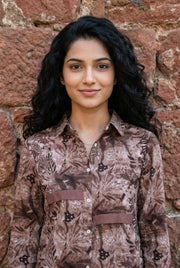 Mauve Floral Print Shirt Collar Co-Ords Set For Women