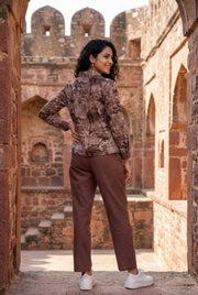Mauve Floral Print Shirt Collar Co-Ords Set For Women
