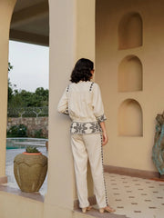 Off White Pure Cotton Embroidered Boat Neck Co-ords Set for Women - SanskrutiHomes 
