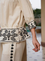 Off White Pure Cotton Embroidered Boat Neck Co-ords Set for Women - SanskrutiHomes 