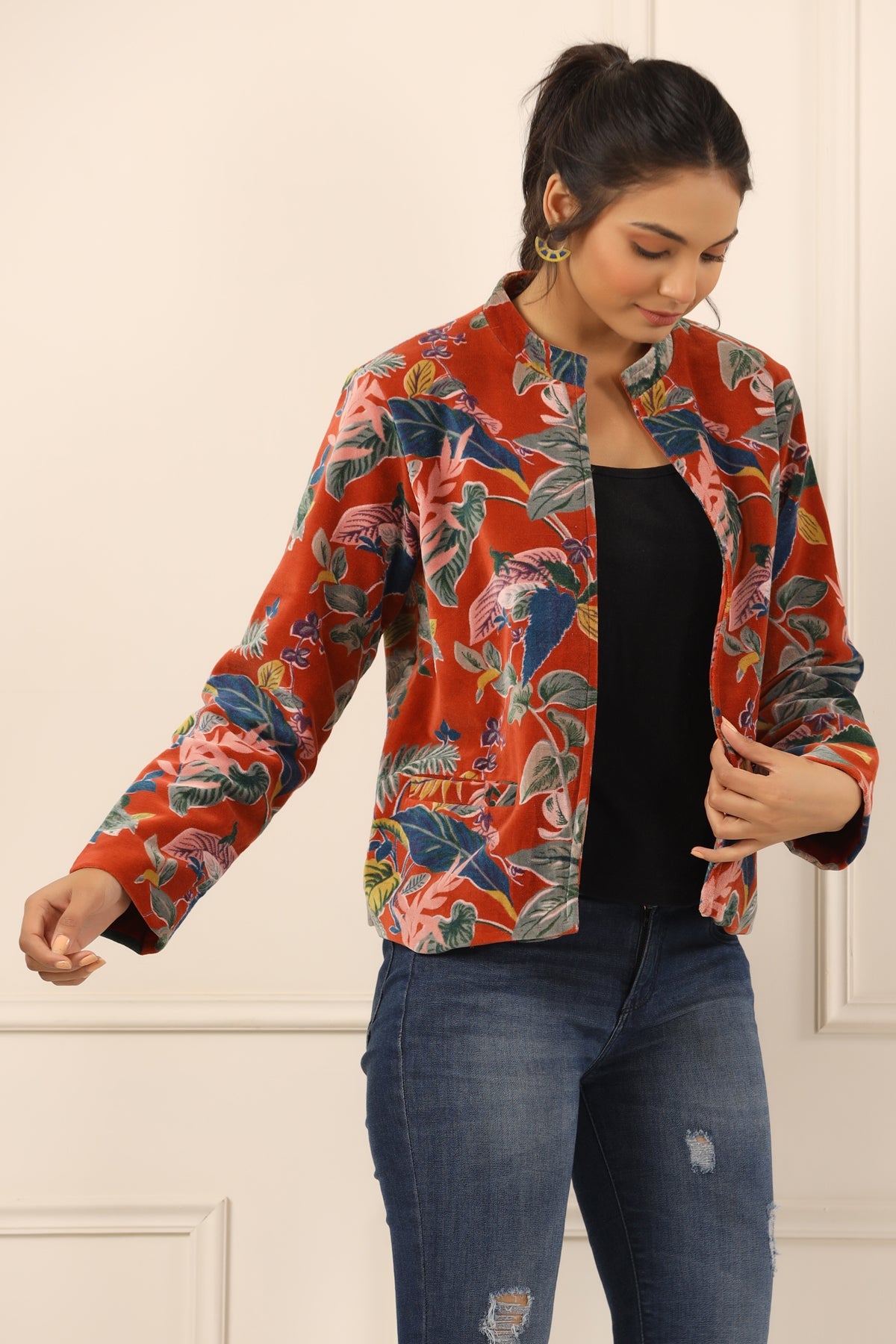 Printed Women Velvet Jacket