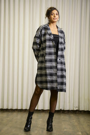 Black Lapel Collar Checks Cotton Jacket For Women