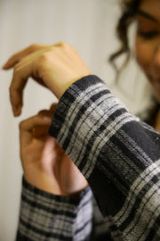 Black Lapel Collar Checks Cotton Jacket For Women