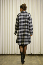 Black Lapel Collar Checks Cotton Jacket For Women