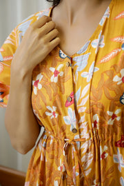 Orange Printed V-Neck Cotton Jump Suit For Women