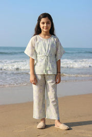 White Round Neck Conversational Printed Pure Cotton Night Suit For Kids