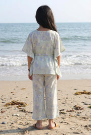 White Round Neck Conversational Printed Pure Cotton Night Suit For Kids