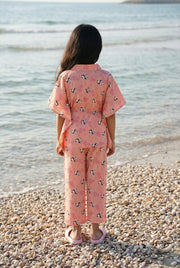Pink Panda Printed Shirt Collar Cotton Kids Kaftan Night Suits
