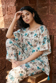 Multi Color Floral Print Night Suit Set For Women