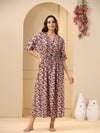 Black V-Neck Floral Print Cotton Nightdress For Women