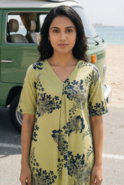 Musterd Floral Print V-Neck Pure Cotton Nightdress For Women