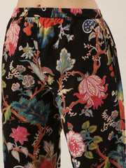 Black Cotton Printed Night Suit Set With Pajama