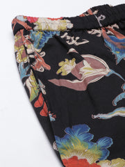 Black Cotton Printed Night Suit Set With Pajama