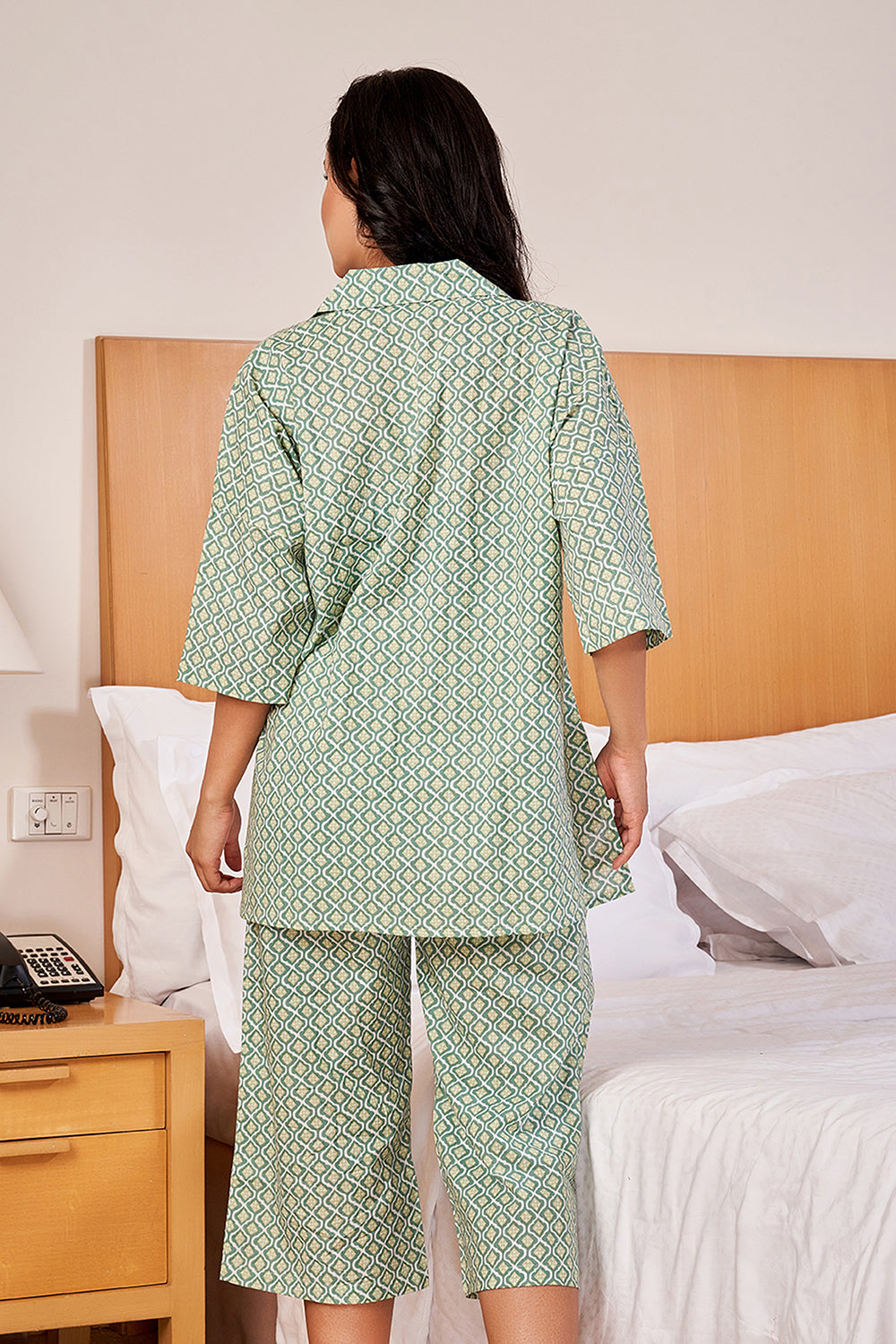 Green Geometrical  LOOSE FIT Printed Lounge Set