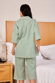 Green Geometrical  LOOSE FIT Printed Lounge Set