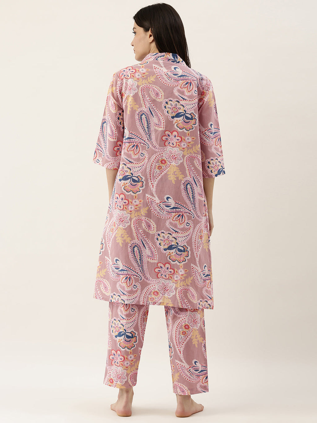 Paisley Cotton Printed 3 Peice Night Suit Set