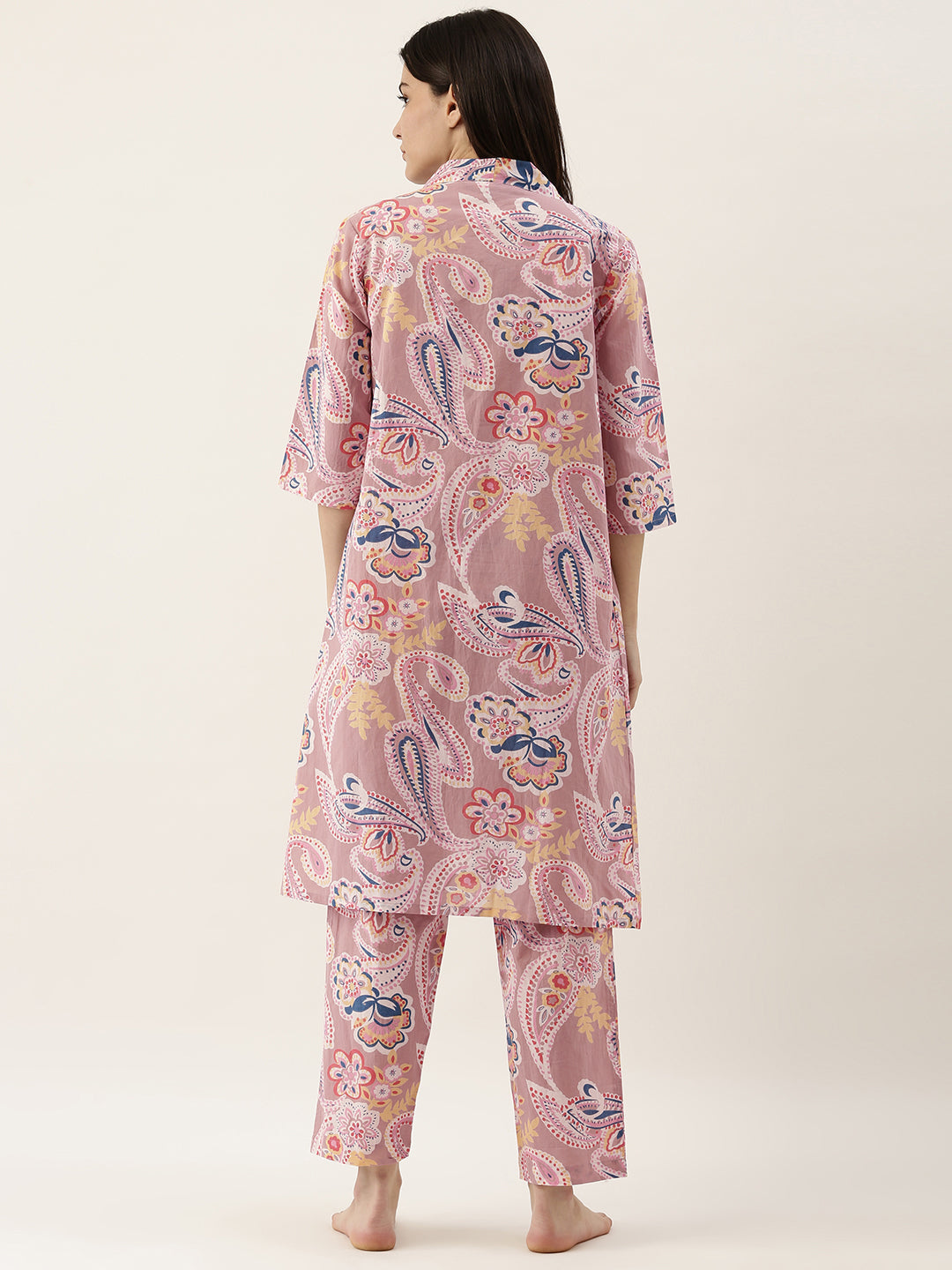 Paisley Cotton Printed 3 Peice Night Suit Set