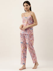 Paisley Cotton Printed 3 Peice Night Suit Set