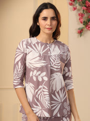 Lilac Cotton Printed Night Suit Set With Pajama