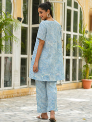 Blue Checks Loose Fit Printed Pure Cotton Night Suit Set