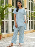 Blue Checks Loose Fit Printed Pure Cotton Night Suit Set