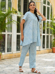 Blue Checks Loose Fit Printed Pure Cotton Night Suit Set