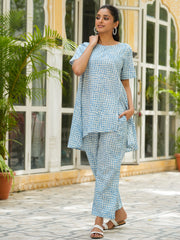 Blue Checks Loose Fit Printed Pure Cotton Night Suit Set