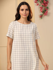 Off-White Checks Printed Pure Cotton Night Suit Set