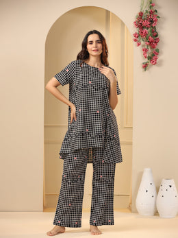 Black  Checks Printed Pure Cotton Night Suit Set