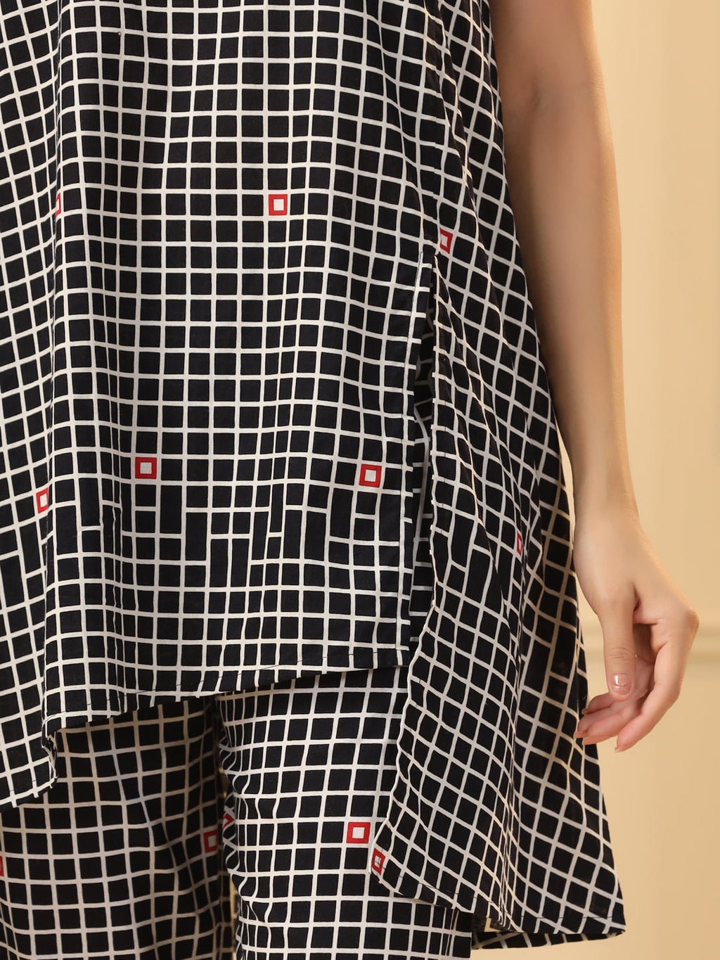 Black  Checks Printed Pure Cotton Night Suit Set