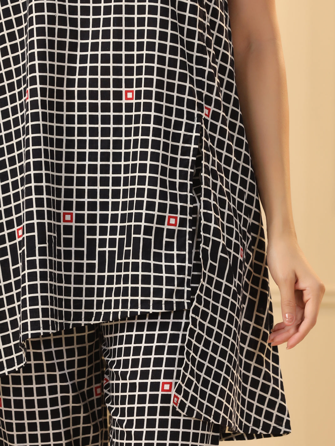 Black  Checks Printed Pure Cotton Night Suit Set