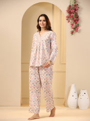 Off -White  Printed Pure Cotton Night Suit Set