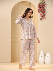 Off -White  Printed Pure Cotton Night Suit Set