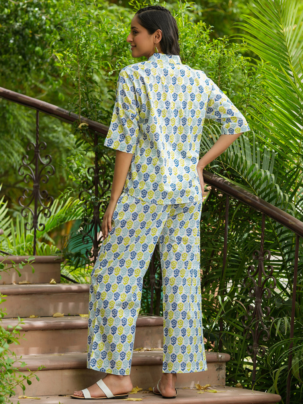 Off- White Cotton Night Suit Set