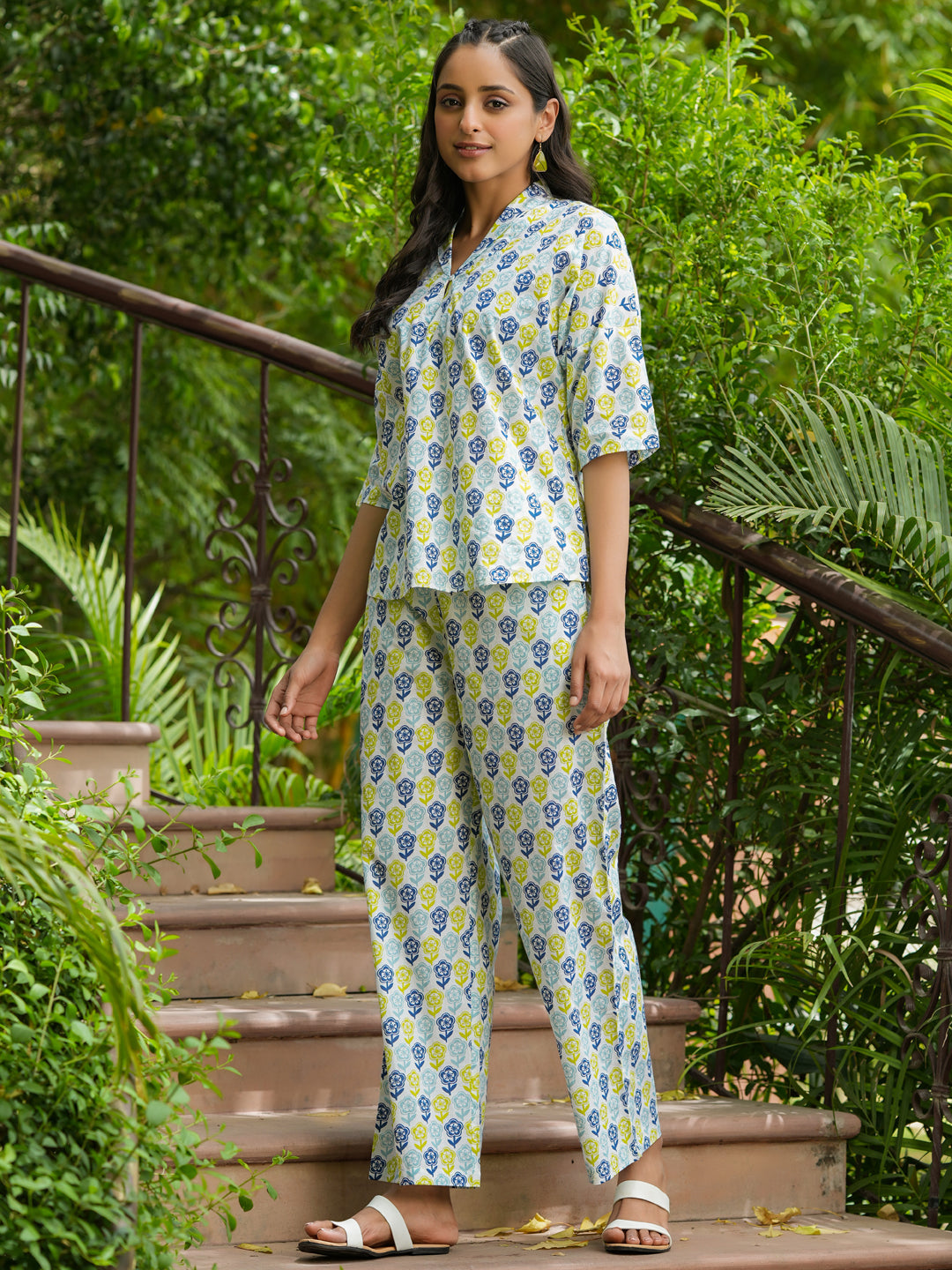 Off- White Cotton Night Suit Set