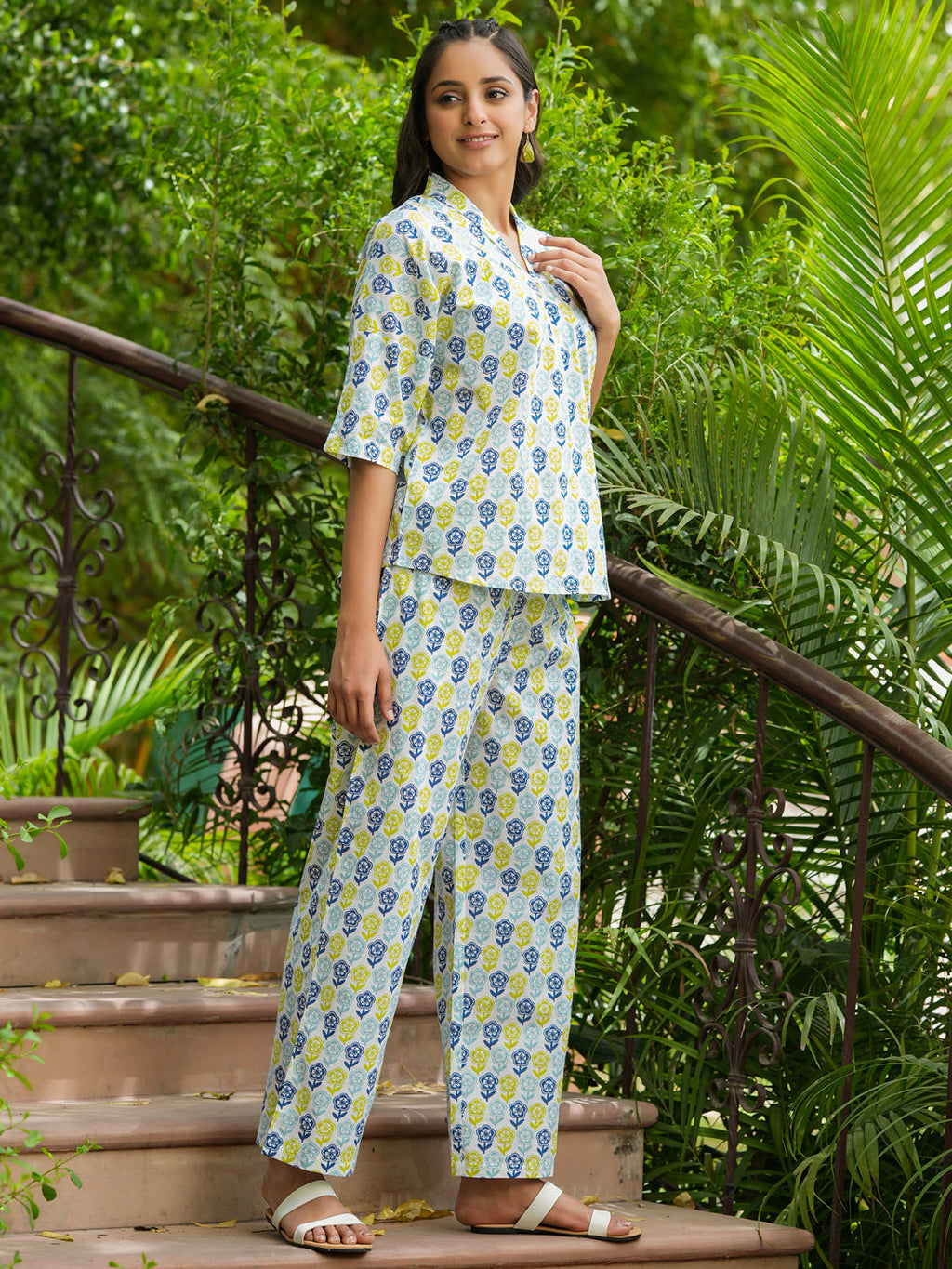 Off- White Cotton Night Suit Set