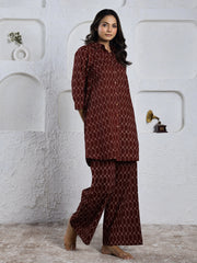 Merlot Hexagon Printed Pure Cotton Night Suit For Women