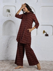 Merlot Hexagon Printed Pure Cotton Night Suit For Women