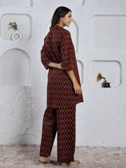 Merlot Hexagon Printed Pure Cotton Night Suit For Women