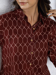 Merlot Hexagon Printed Pure Cotton Night Suit For Women