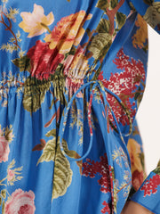Multicolour Floral Printed Round Neck Pure Cotton Pyjama Night Suit For Women