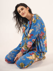 Multicolour Floral Printed Round Neck Pure Cotton Pyjama Night Suit For Women