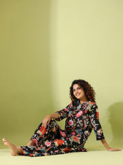 Black Floral  Print Loungewear Set