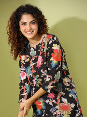 Black Floral  Print Loungewear Set