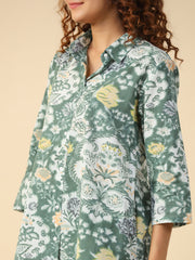 Green  Printed Pure Cotton Night Suit For Women