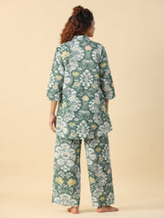 Green  Printed Pure Cotton Night Suit For Women