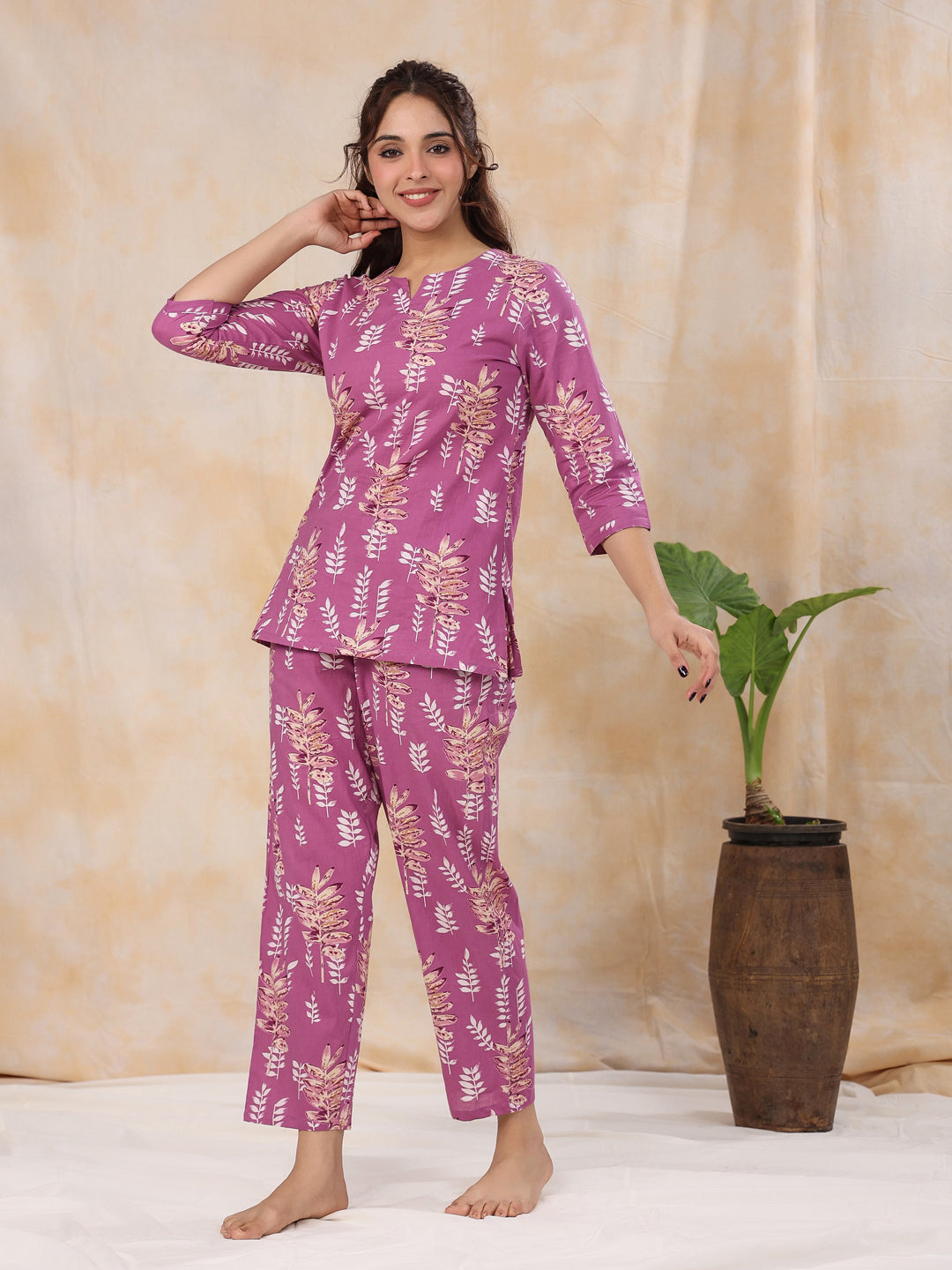 Heather Mauve Cotton Night Suit