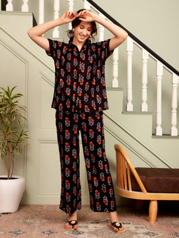 Women Black Night Suit And Pant