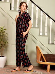 Women Black Night Suit And Pant